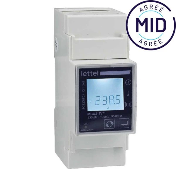 Compteur d'énergie monophasé MCX2 LETTEL 2 modules MID Modbus distribué par PROVELIAH