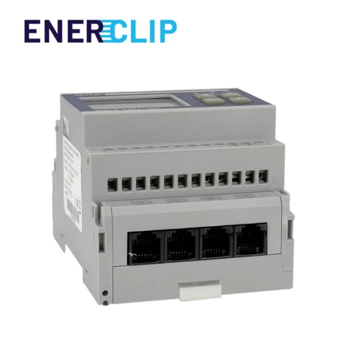 Centrale de mesure multi-circuits MAP4-34RJ LETTEL avec afficheur LCD affichant les tensions triphasées et connectique Enerclip RJ12