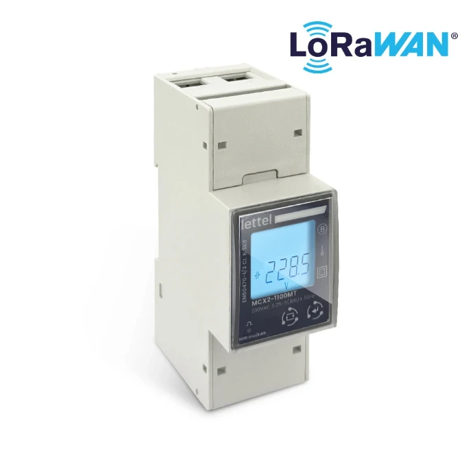 Compteur monophasé LoRaWAN LETTEL MCX2-14X sur rail DIN pour supervision sans fil