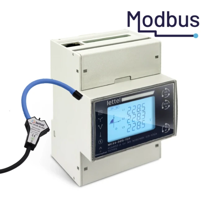 Compteur d'énergie multifonctions MCX4-34 LETTEL avec boucle Rogowski MTCR et communication Modbus RTU et Ethernet TCP/IP, distribué par PROVELIAH