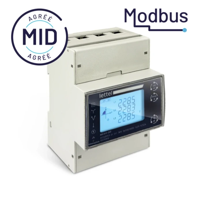 Compteur d'énergie MCX4-30X Modbus raccordement direct 100A certifiable MID sur rail-din — distribué par PROVELIAH