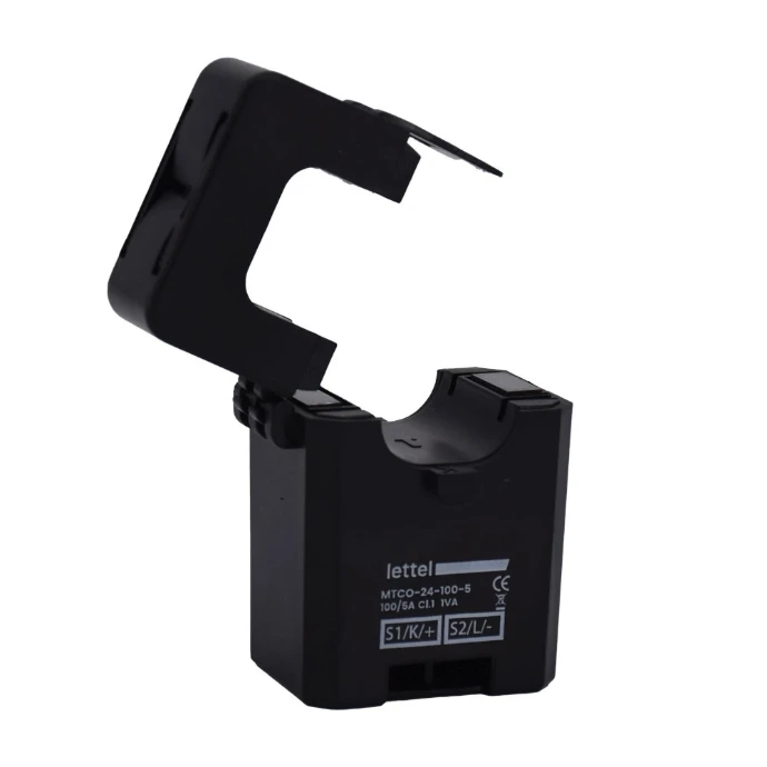 Transformateur de courant ouvrant MTCO-24 LETTEL ouvert, boîtier noir avec marquage 100/5A Cl.1, pour câble diamètre 24 mm
