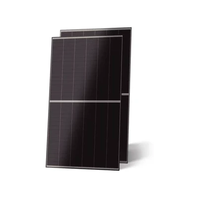 Modules photovoltaïques Jinko Solar Tiger Neo 3.0 48QL6 Dual Glass présentés de face et de trois quarts