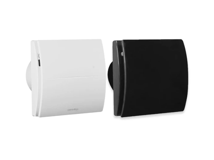 Extracteurs AERAULIQA Quantum MX présentés avec façades blanche et noire sur le visuel de gamme