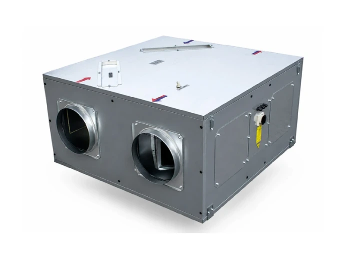 Centrale double flux professionnelle ASPIRNOVA RCE-EC / RCE-EC-DP, avec caisson métallique, raccordements circulaires et panneaux de service.