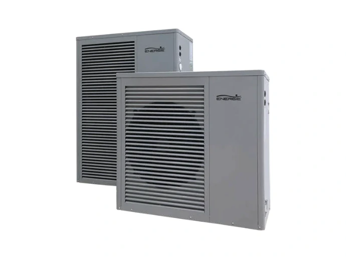 Deux unités extérieures ENERGIE AQUAPURA INVERTER au R32, avec grilles de ventilation en façade
