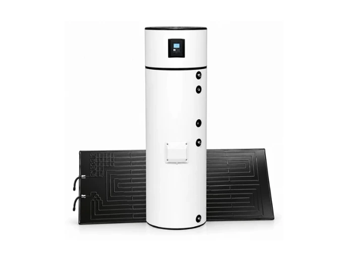 Ensemble ENERGIE ECOTOP avec bloc thermodynamique intégré au-dessus du ballon et panneau extérieur