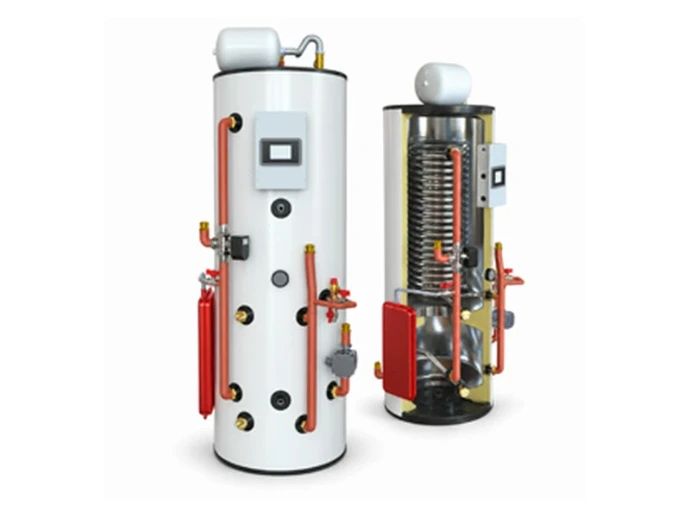 Unité intérieure cylindrique ENERGIE THERMOBOX DUO LIGHT, présentée avec son habillage et en coupe