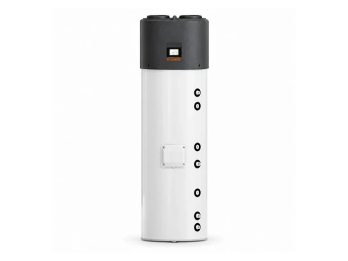 Ballon thermodynamique au sol ENERGIE AQUAPURA MONOBLOC PRO à habillage blanc et module supérieur noir
