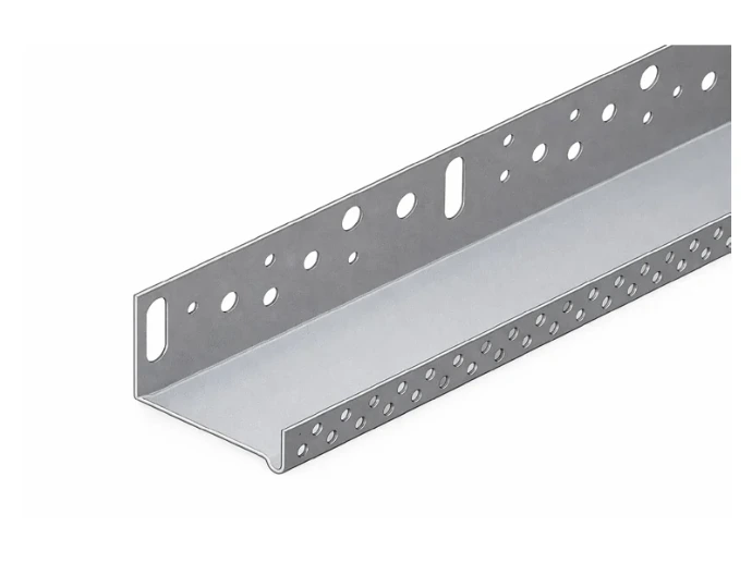Profilé de départ en aluminium perforé pour la pose des panneaux d’isolation extérieure en pied de façade