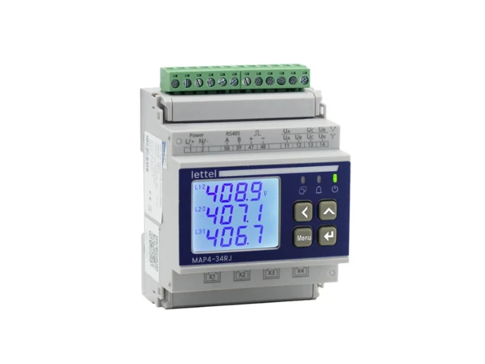 Centrale de mesure LETTEL Enerclip MAP4-34RJ avec afficheur LCD, boutons et borniers de raccordement
