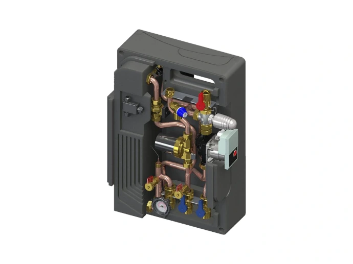 Préparateur ECS instantané MAXA Aqua Speedy ouvert montrant les équipements hydrauliques
